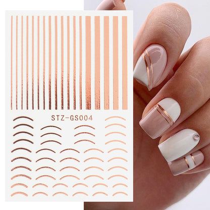 Gold And Silver French Metal Line Nail Stickers