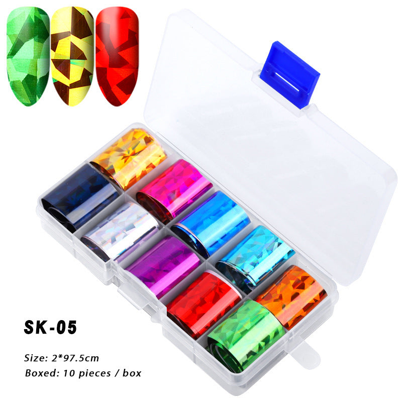 10 Boxes Of Holographic Nail Stickers AB Color Nail Art