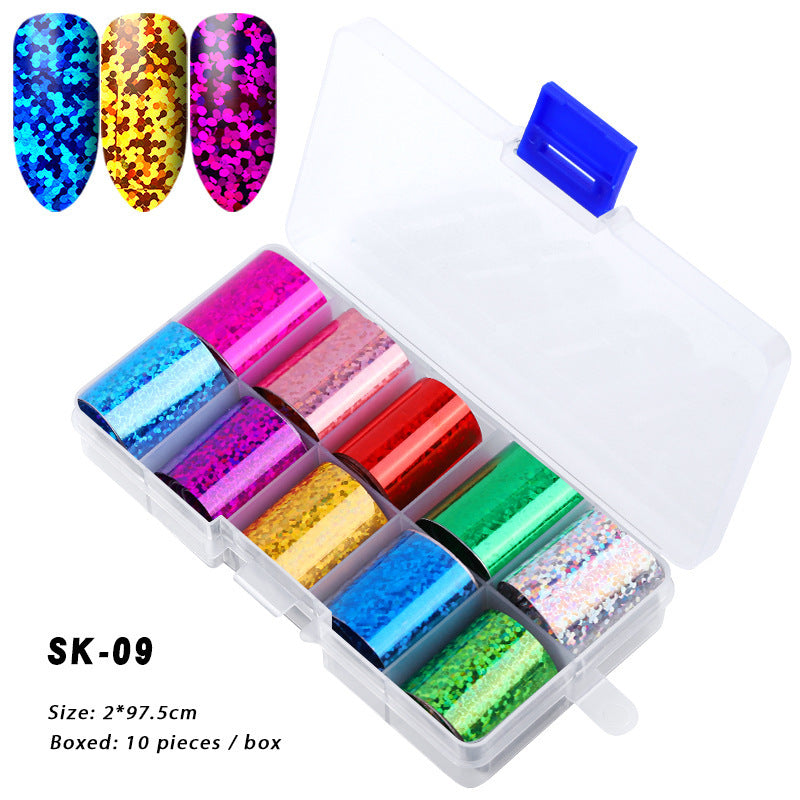 10 Boxes Of Holographic Nail Stickers AB Color Nail Art