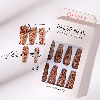 Bright Oil Color Marble Pattern European And American Style Long Fake Nails