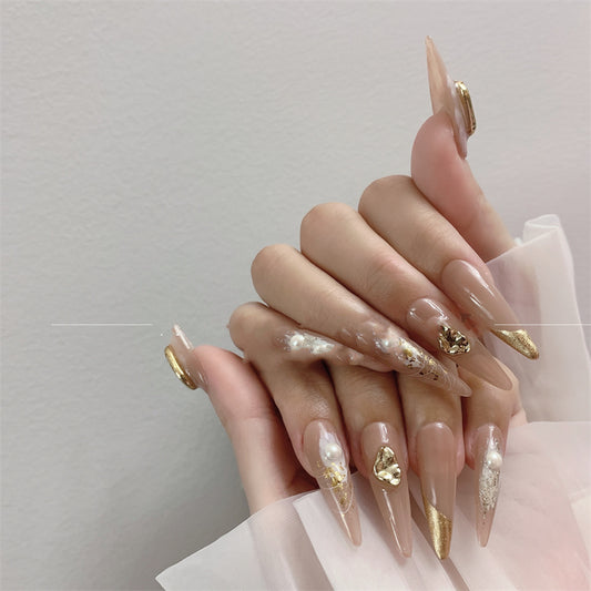 High Class Feel Rich Girl Nail Piece Milk Tea Long