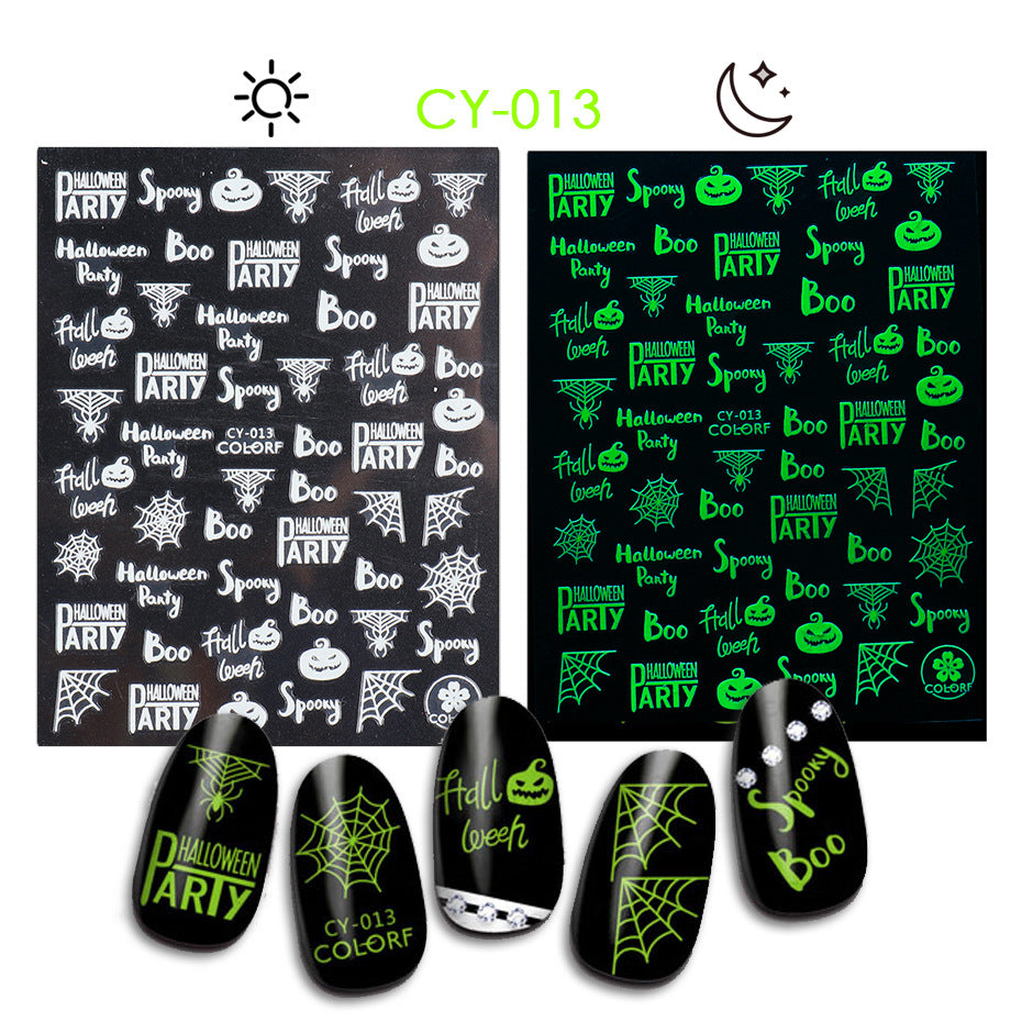 Halloween Skull Pumpkin Tree Funny Adhesive Nail Stickers