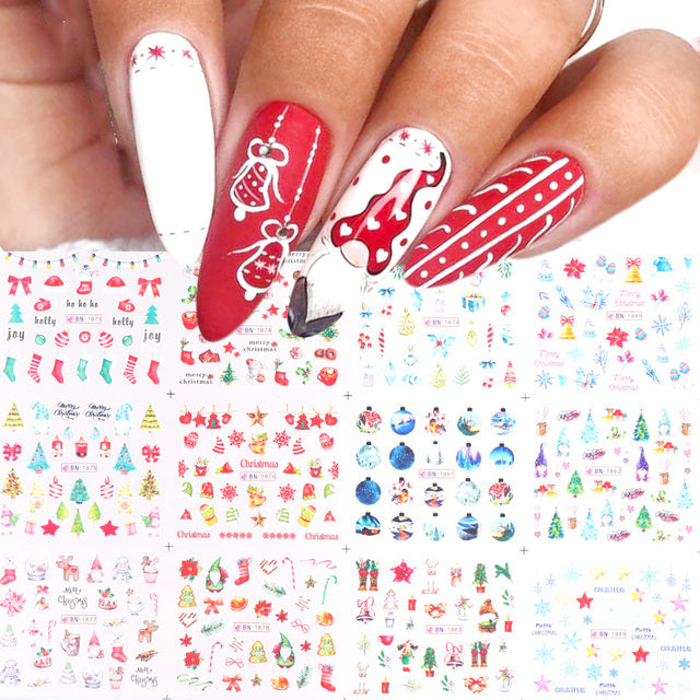 12pcs Cute Christmas Nail Stickers Cartoon Animal Design Pen