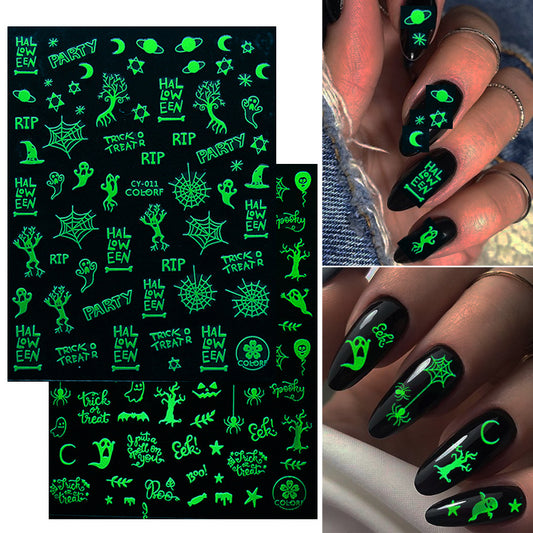 Halloween Skull Pumpkin Tree Funny Adhesive Nail Stickers