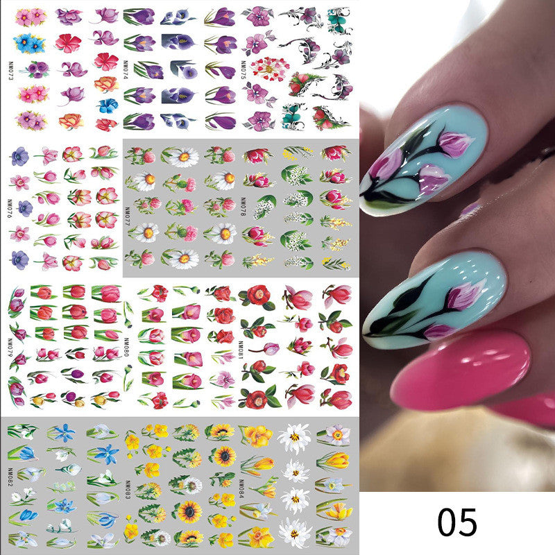 New European And American Feng Shui Print Line Flower Nail Stickers