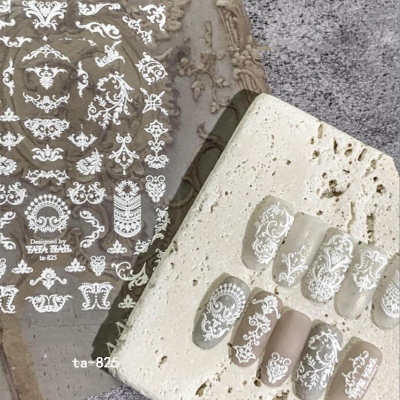 Lace Embossed Sticker Black And White Decal Nail Enhancement