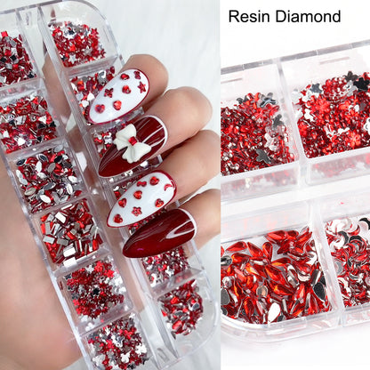 12 Grid Love Star Resin Shaped Glass Drill Nail Stickers