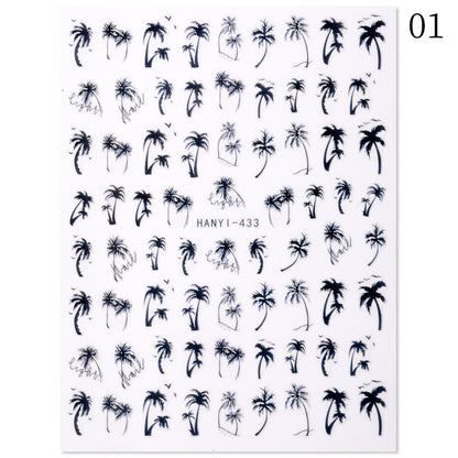 New Hot 3D Coconut Tree Sunflower Nail Sticker Leopard Butterfly Flower Nail Art Sticker