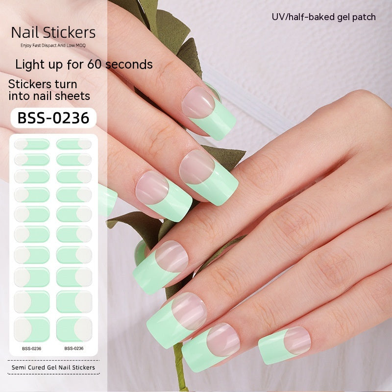 French Gel Nail Art UV Nail Applique Semi-cured Full Sticker