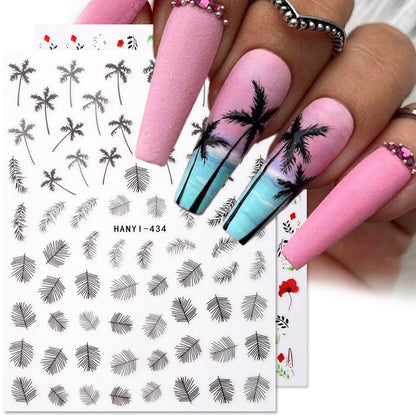 New Hot 3D Coconut Tree Sunflower Nail Sticker Leopard Butterfly Flower Nail Art Sticker