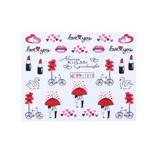 Fashion Ins Style Nail Applique Love Bear Red Lips Watermark Sticker Set