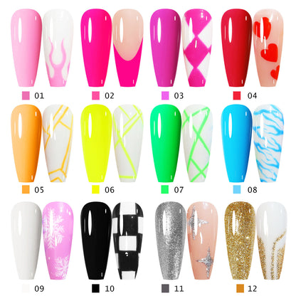 12 Colors Pull Glue 3D Painted Nail Pull Glue