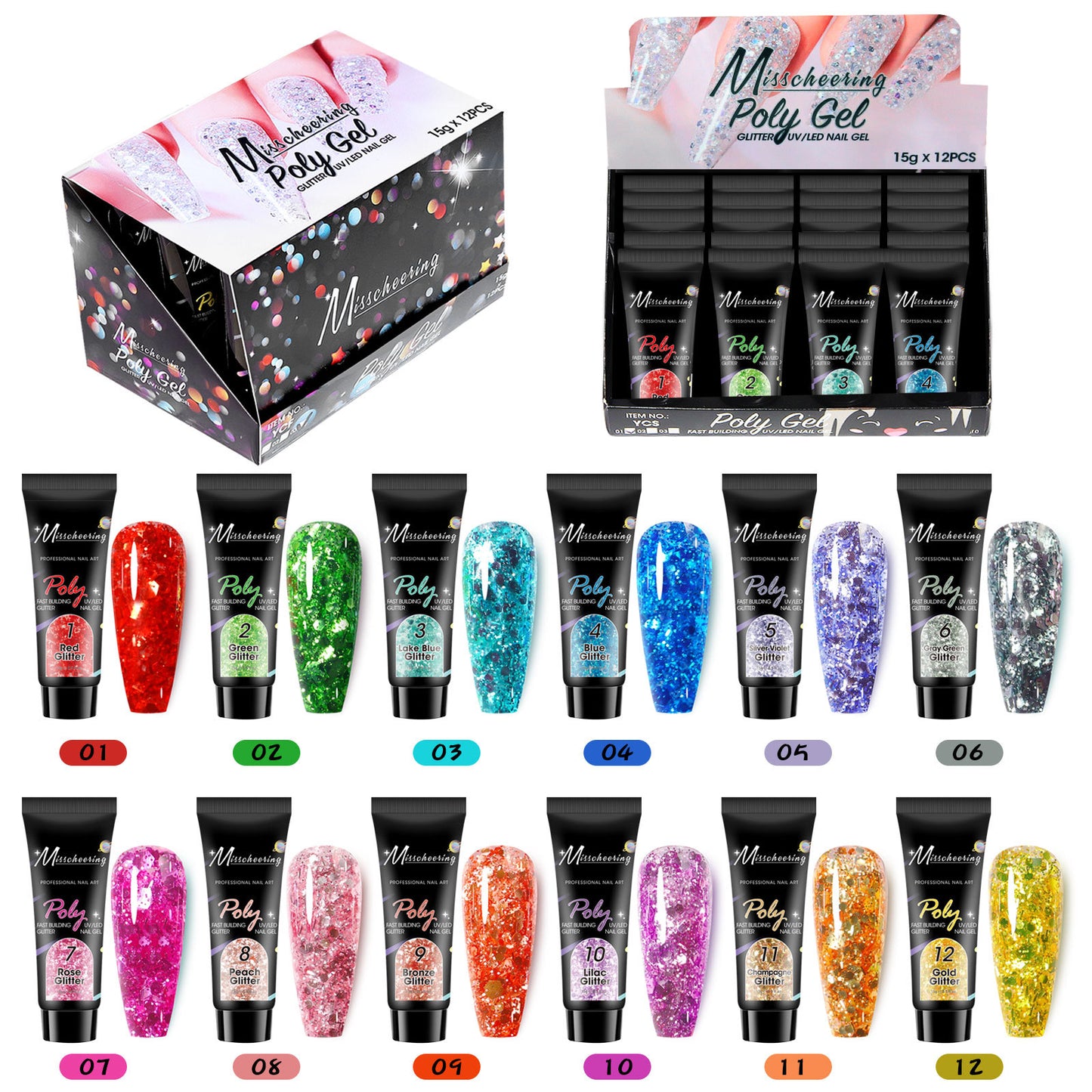 12 Color Extender Sequin Nail Enhancement Set