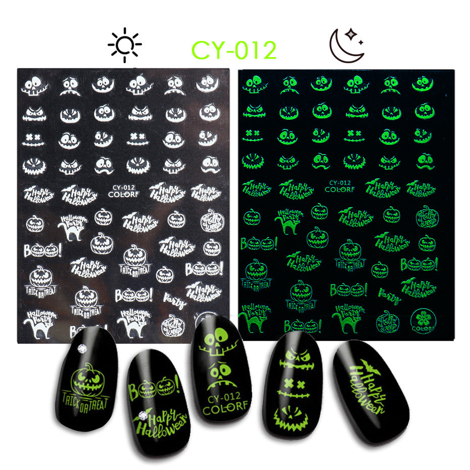 Halloween Skull Pumpkin Tree Funny Adhesive Nail Stickers