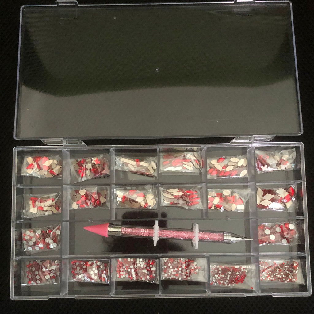 21 Grid Manicure Jewelry Boxed Glass Special-shaped Belt Diamond Pen