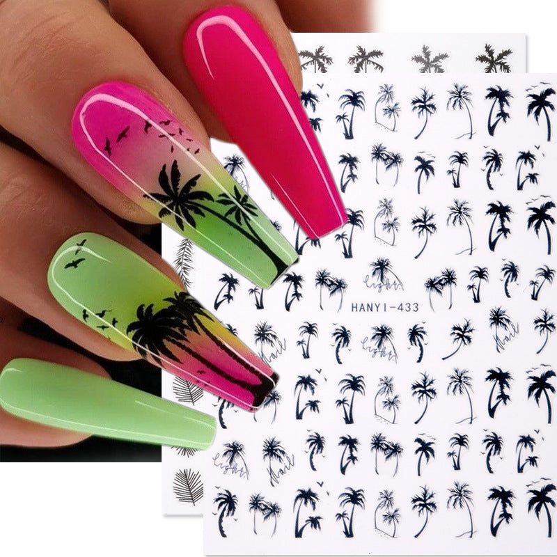 New Hot 3D Coconut Tree Sunflower Nail Sticker Leopard Butterfly Flower Nail Art Sticker