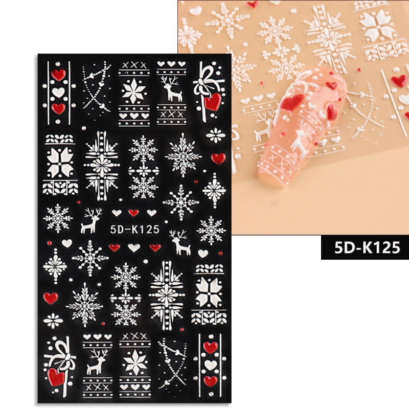 5D Relief Nail Stickers European And American Style Christmas Snowflake