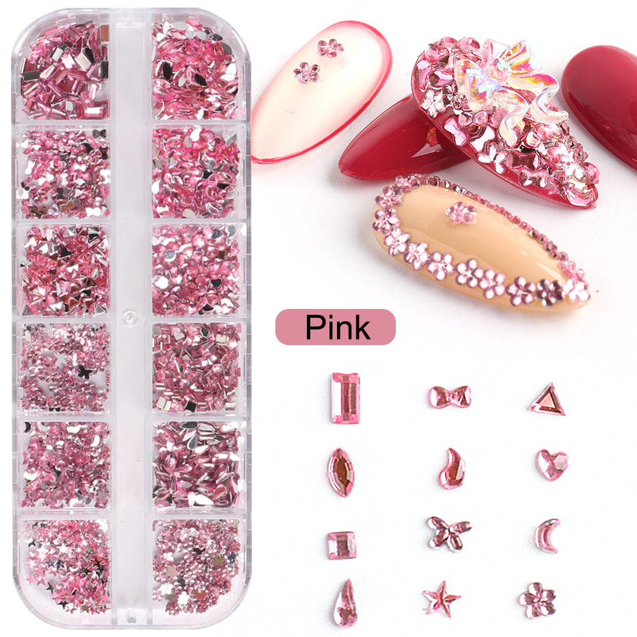 12 Grid Love Star Resin Shaped Glass Drill Nail Stickers