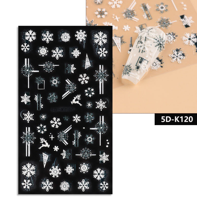 5D Relief Nail Stickers European And American Style Christmas Snowflake