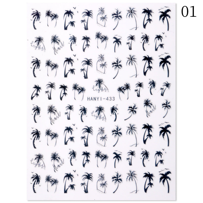 New Hot 3D Coconut Tree Sunflower Nail Sticker Leopard Butterfly Flower Nail Art Sticker