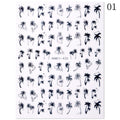 New Hot 3D Coconut Tree Sunflower Nail Sticker Leopard Butterfly Flower Nail Art Sticker