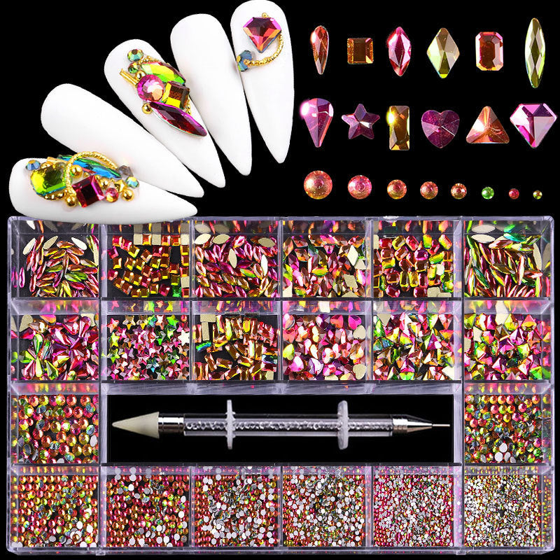21 Grid Manicure Jewelry Boxed Glass Special-shaped Belt Diamond Pen