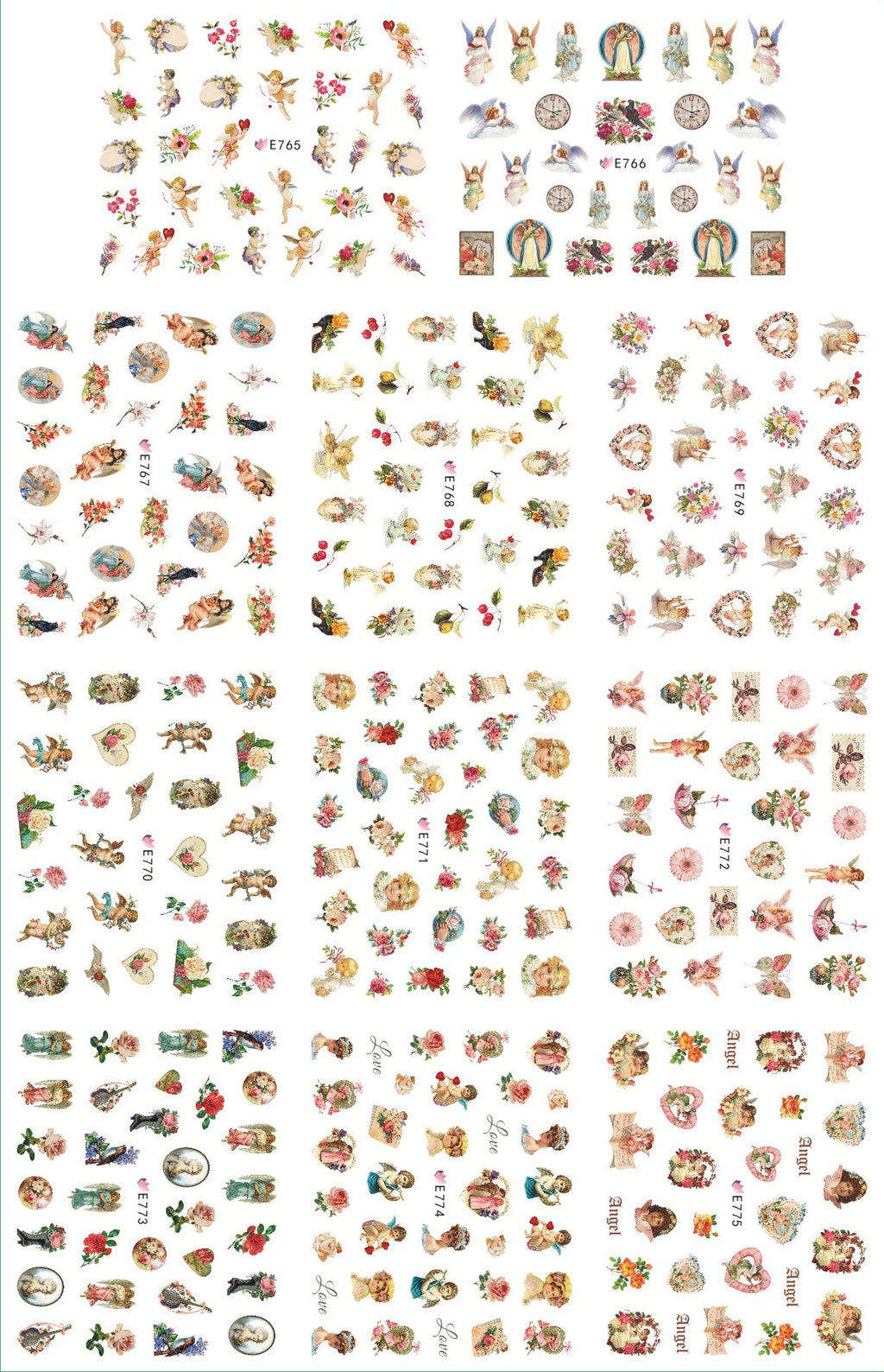 Download main imagesDownload description images11 paquets/LOT NAIL ART 3D SIMULATION dos adhésif ongle autocollant dieu père ange bébé ROSE fleur E765-775