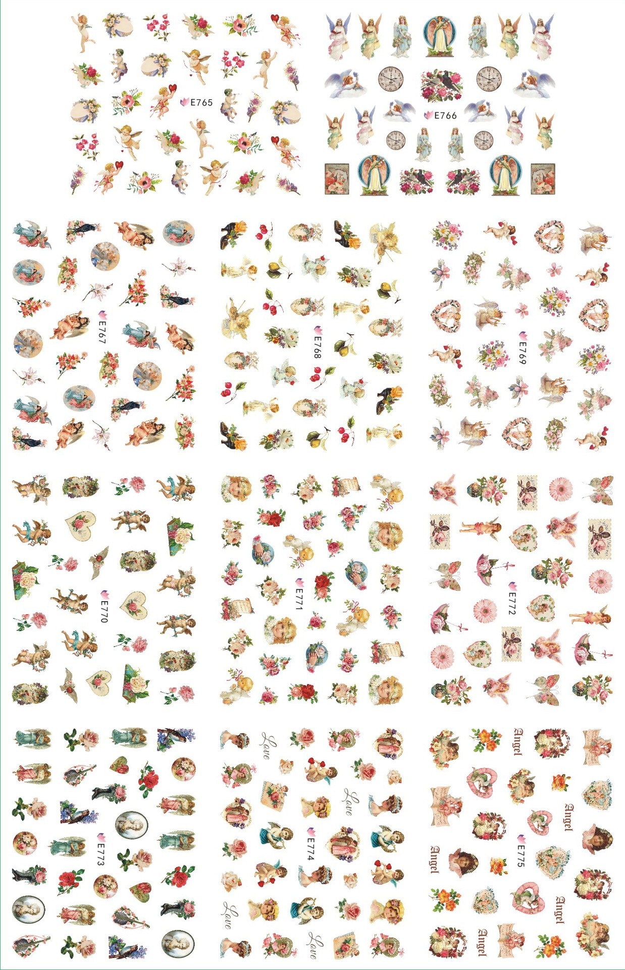 Download main imagesDownload description images11 paquets/LOT NAIL ART 3D SIMULATION dos adhésif ongle autocollant dieu père ange bébé ROSE fleur E765-775