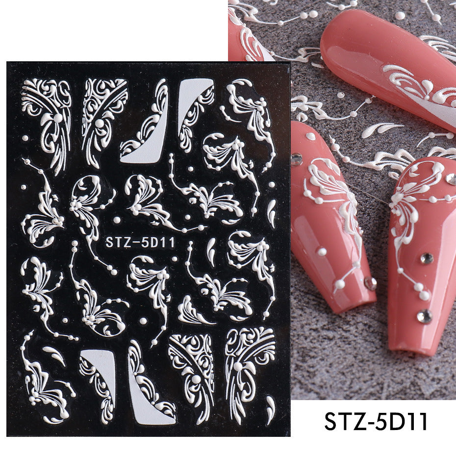 Three-dimensional Carved Rose Pattern Relief Nail Ornament