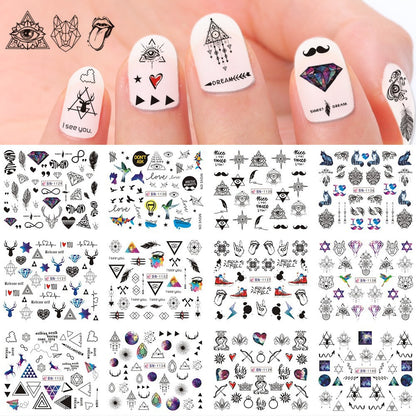 Hot New Nail Beauty Watermark Stickers Black And White Color Carved Rose Leaves Animal Nail Sticker