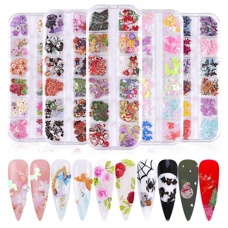 Manicure Wood Pulp Piece Butterfly Color Little Flower Christmas Halloween Nail Ornament Set