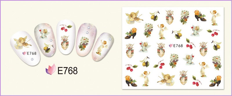 Download main imagesDownload description images11 paquets/LOT NAIL ART 3D SIMULATION dos adhésif ongle autocollant dieu père ange bébé ROSE fleur E765-775