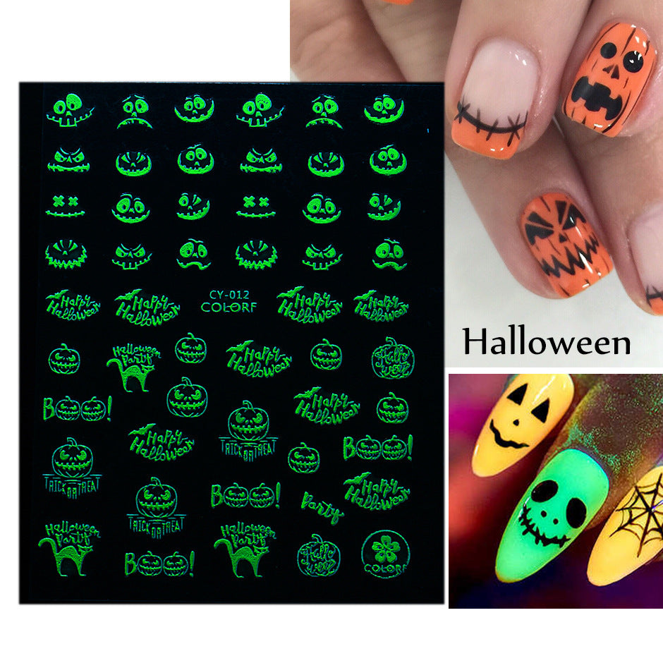 Halloween Skull Pumpkin Tree Funny Adhesive Nail Stickers