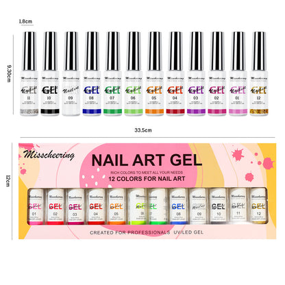 12 Colors Pull Glue 3D Painted Nail Pull Glue