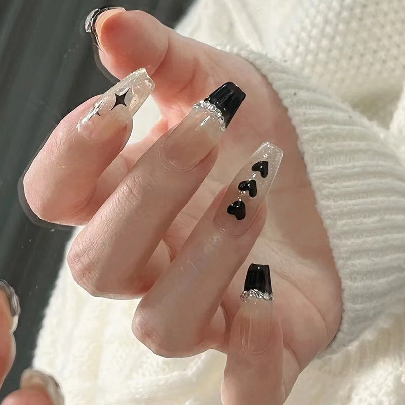 Hand-painted Black Long T Nail Art Patch