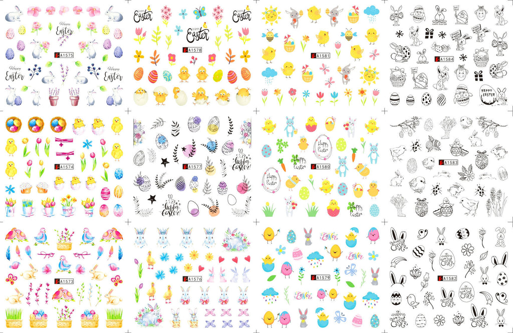 New Foreign Trade Water-based Easter Rabbit Flower English Water Transfer Nail Beauty Applique Nail Sticker