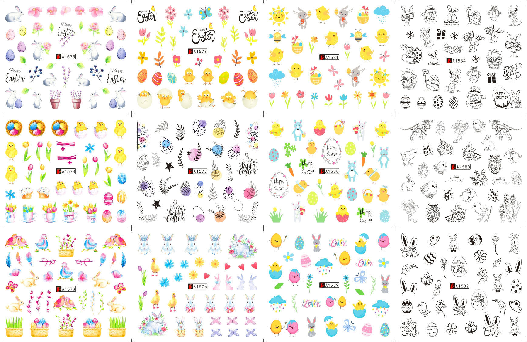 New Foreign Trade Water-based Easter Rabbit Flower English Water Transfer Nail Beauty Applique Nail Sticker