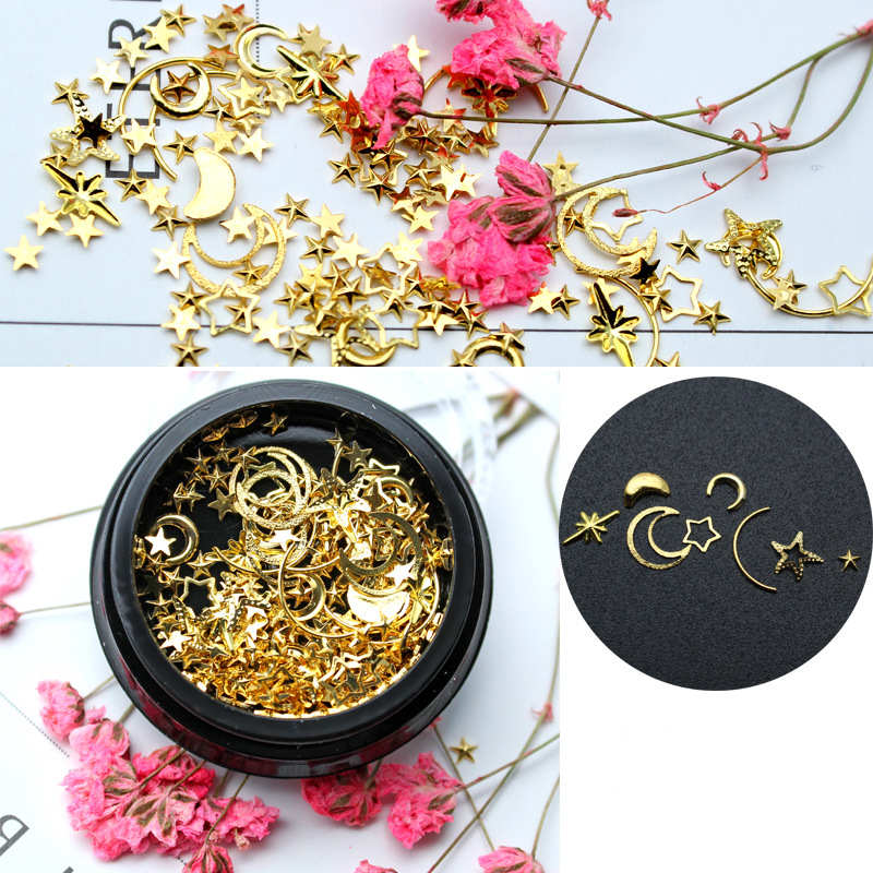 Japanese Alloy Hollow Star And Moon Nail Jewelry Diamond Box Sequins