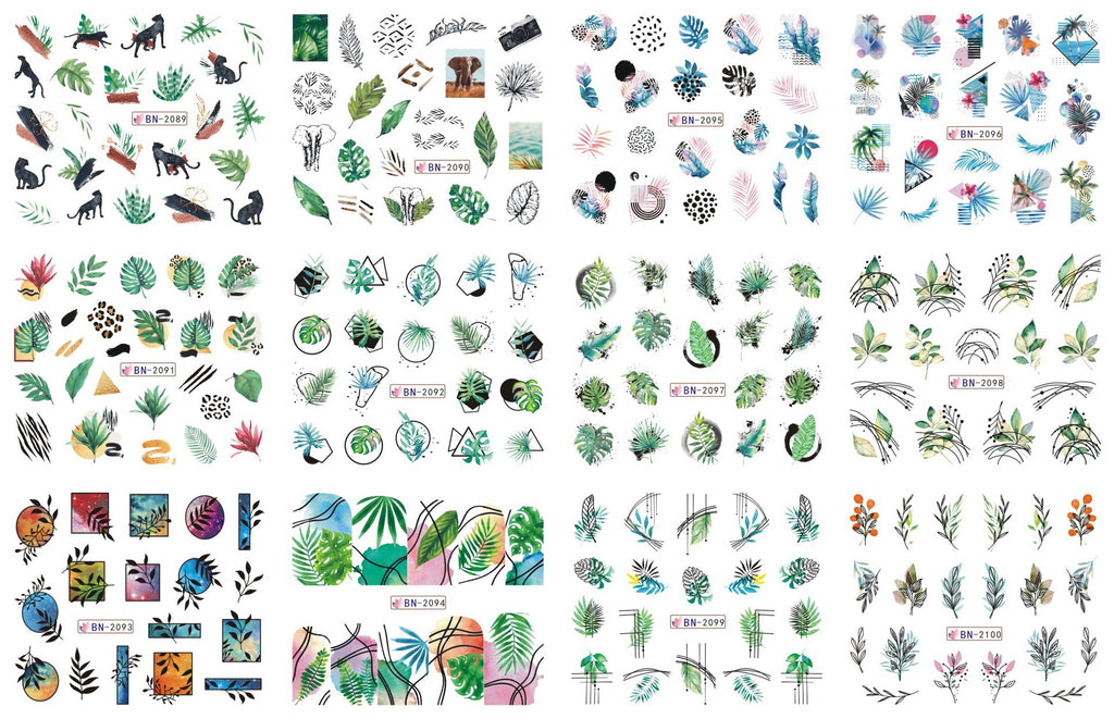 Nail Art Large Watermark Stickers Beach Tropical Rainforest Love Abstract Stickers Wholesale BN1957-2376