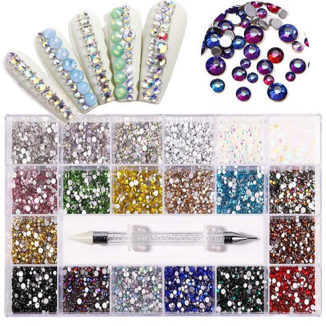 21 Grid Manicure Jewelry Boxed Glass Special-shaped Belt Diamond Pen