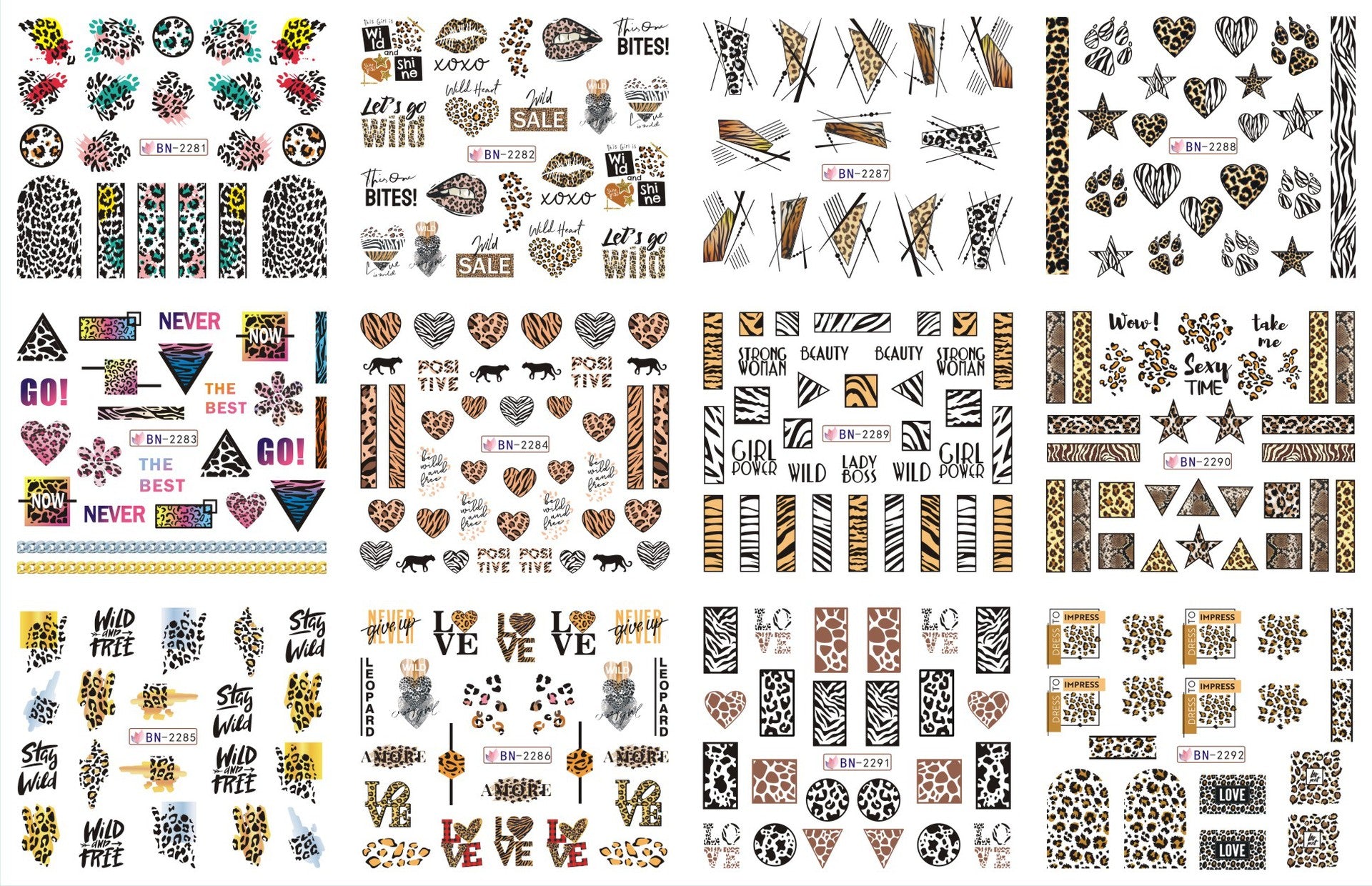 Nail Art Large Watermark Stickers Beach Tropical Rainforest Love Abstract Stickers Wholesale BN1957-2376