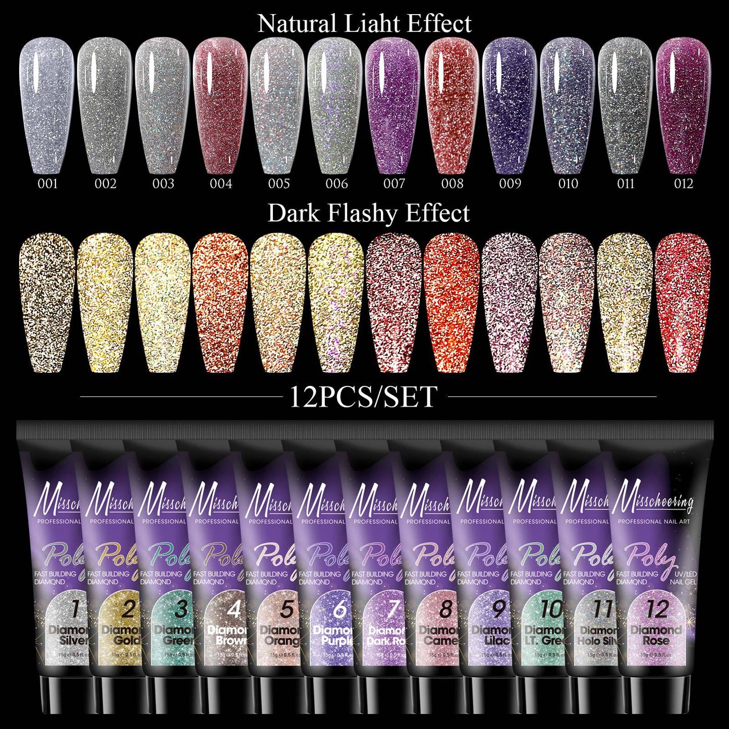 12 Color Extender Sequin Nail Enhancement Set