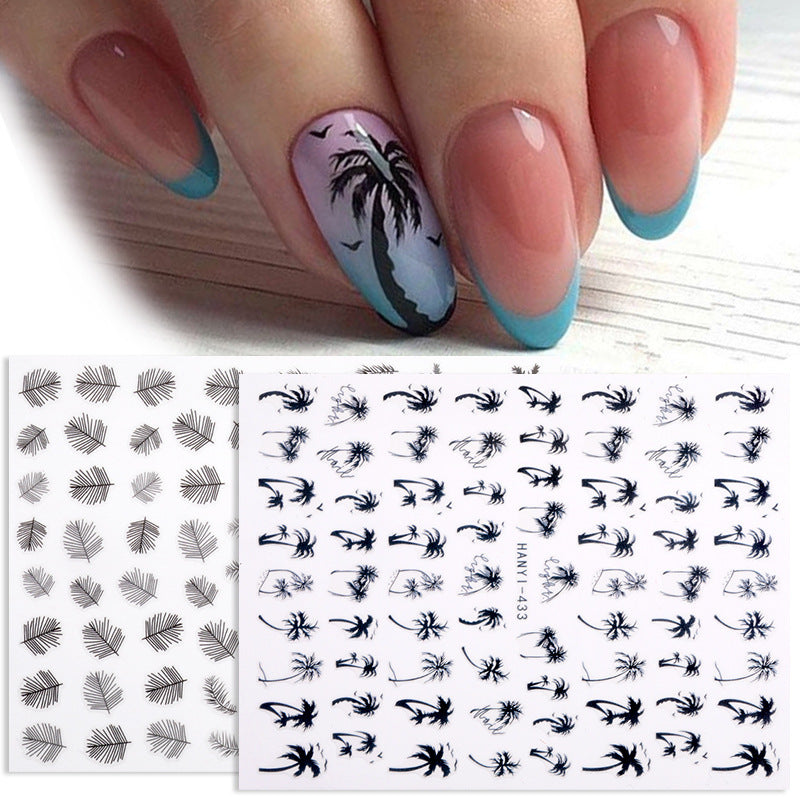 New Hot 3D Coconut Tree Sunflower Nail Sticker Leopard Butterfly Flower Nail Art Sticker