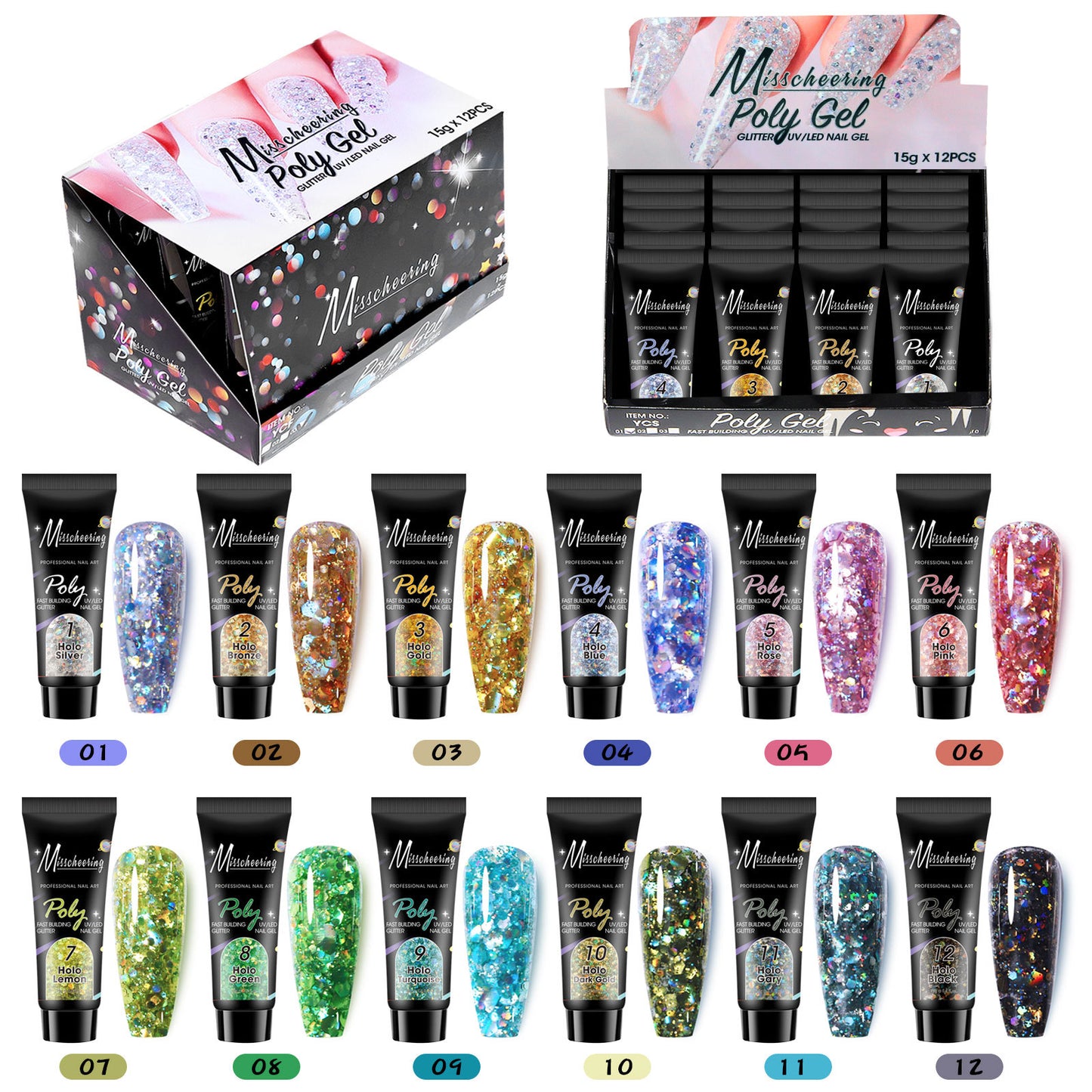 12 Color Extender Sequin Nail Enhancement Set