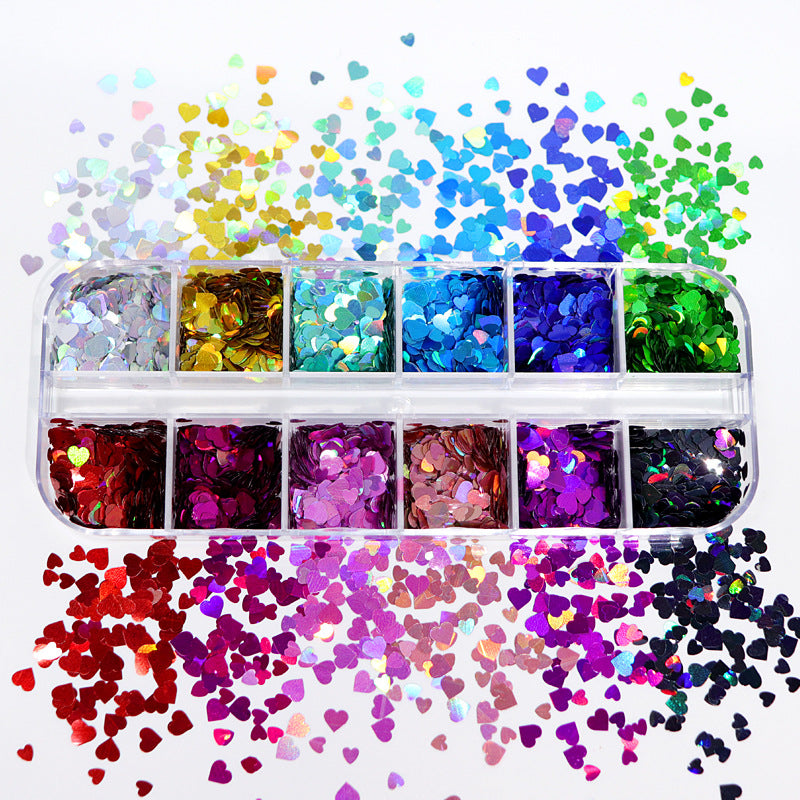 12-grid Long Boxed Mixed Nail Ornament Butterfly Plum Sequins