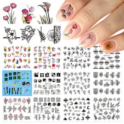 Hot New Nail Beauty Watermark Stickers Black And White Color Carved Rose Leaves Animal Nail Sticker