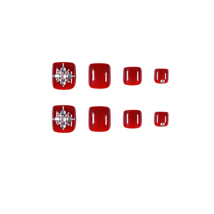 Summer Wine Red White Pearl Rhinestone Wear Nail Finished Product Fake Nails Nail Stickers Toenail Patch Removable Toenail