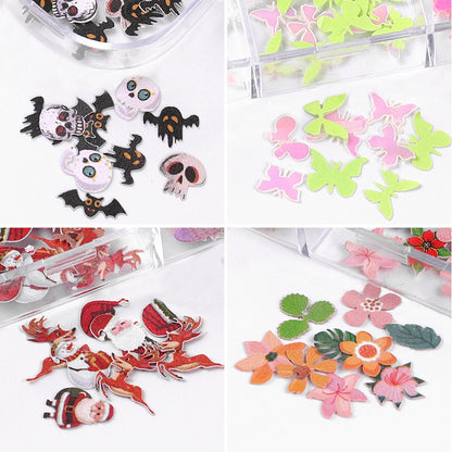 Manicure Wood Pulp Piece Butterfly Color Little Flower Christmas Halloween Nail Ornament Set