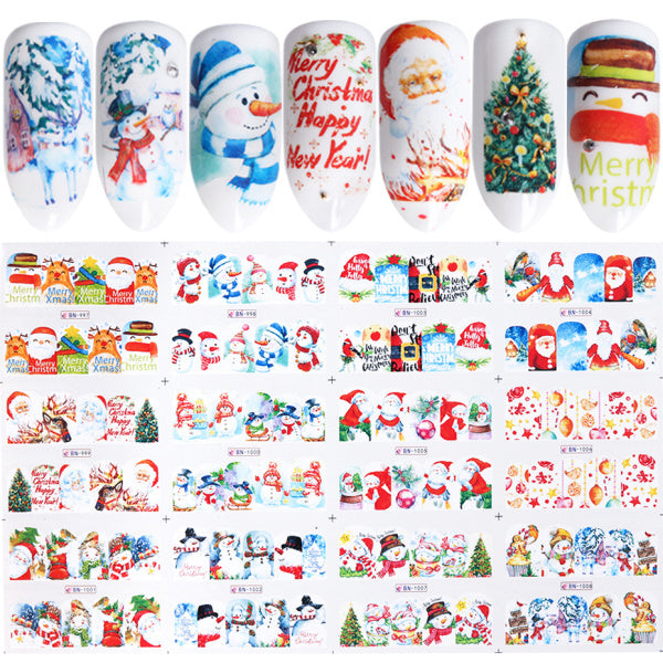 12pcs Cute Christmas Nail Stickers Cartoon Animal Design Pen