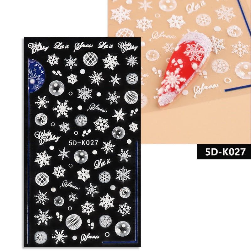 5D Relief Nail Stickers European And American Style Christmas Snowflake